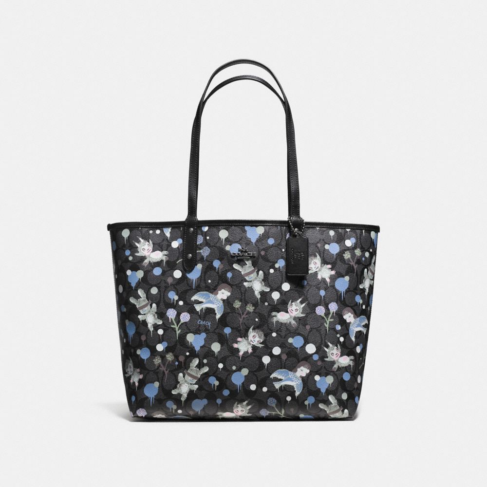 BASEMAN X COACH SECRET ORDER REVERISBLE TOTE IN SIGNATURE COATED CANVAS - COACH f57917 - CHARCOAL BLUE MULTI