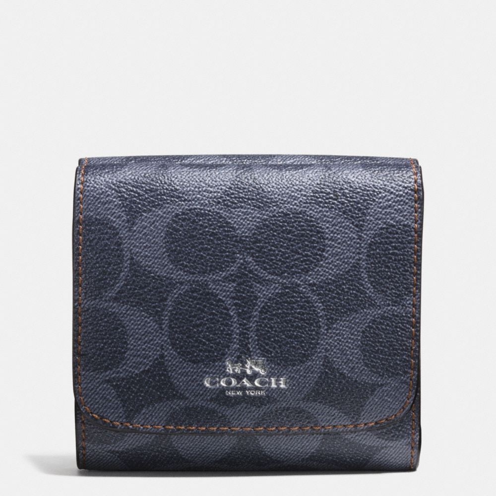 SMALL WALLET IN DENIM SIGNATURE - COACH f57982 - SILVER/DENIM