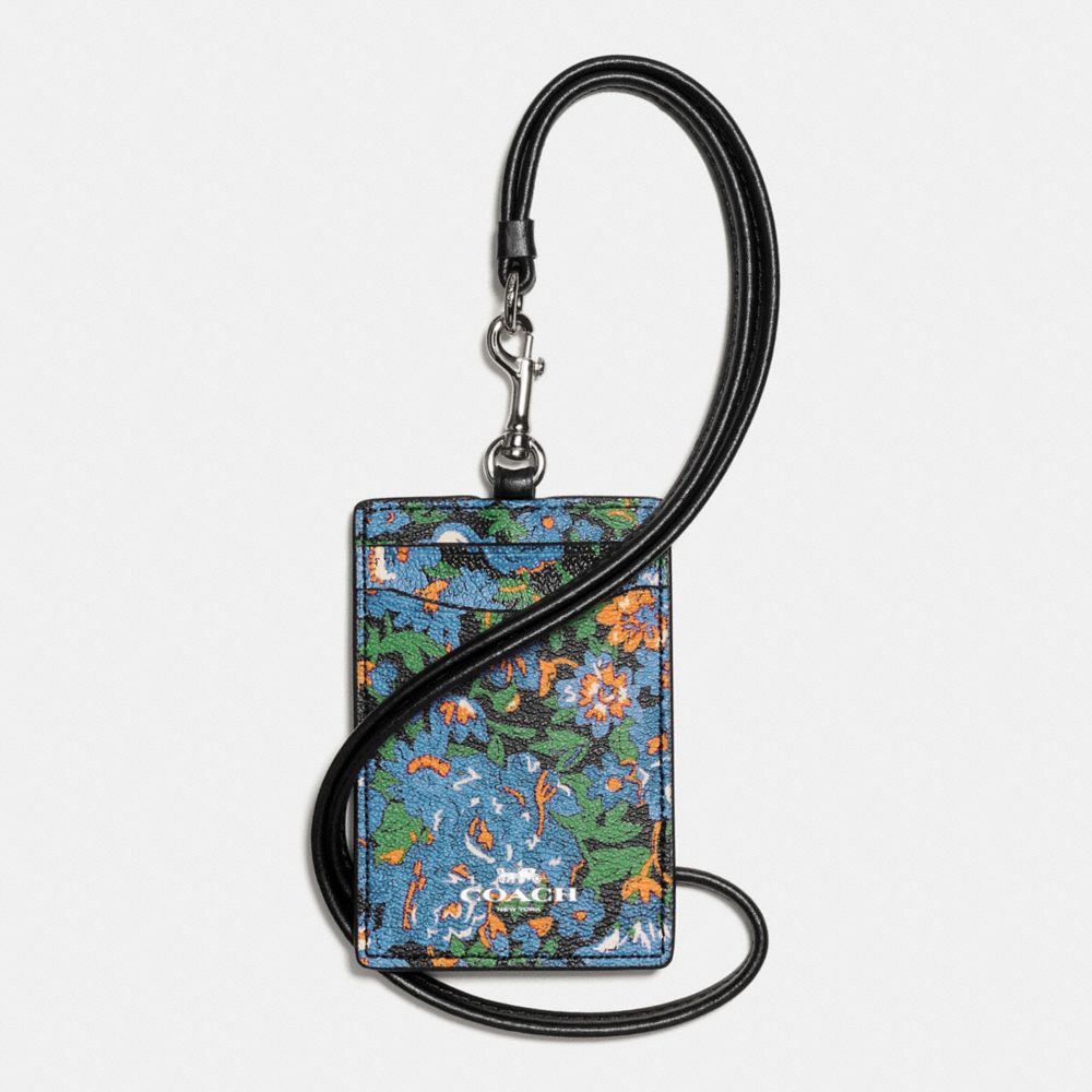 LANYARD ID IN ROSE MEADOW FLORAL PRINT - COACH f57990 -  SILVER/BLUE MULTI