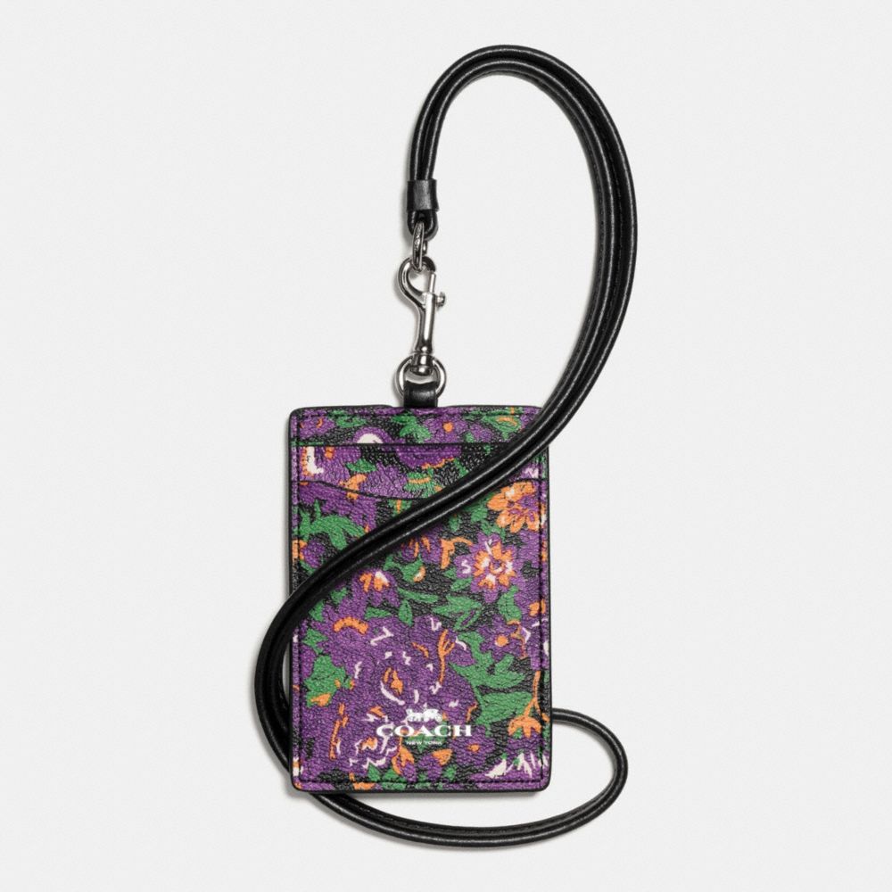 LANYARD ID IN ROSE MEADOW FLORAL PRINT - COACH f57990 - SILVER/VIOLET MULTI