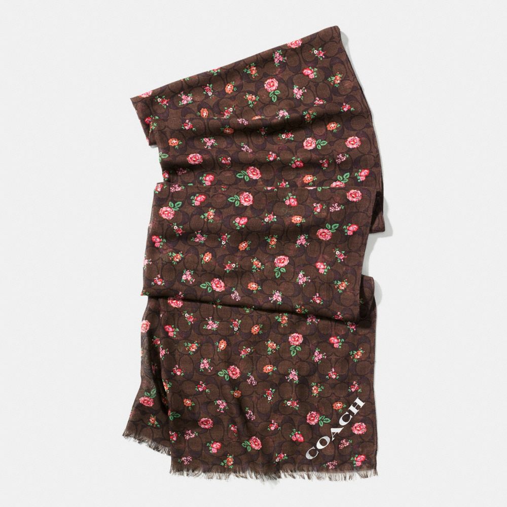 FLORAL PRINTED SIGNATURE C OBLONG SCARF - COACH f58006 - BROWN  RED MULTICOLOR