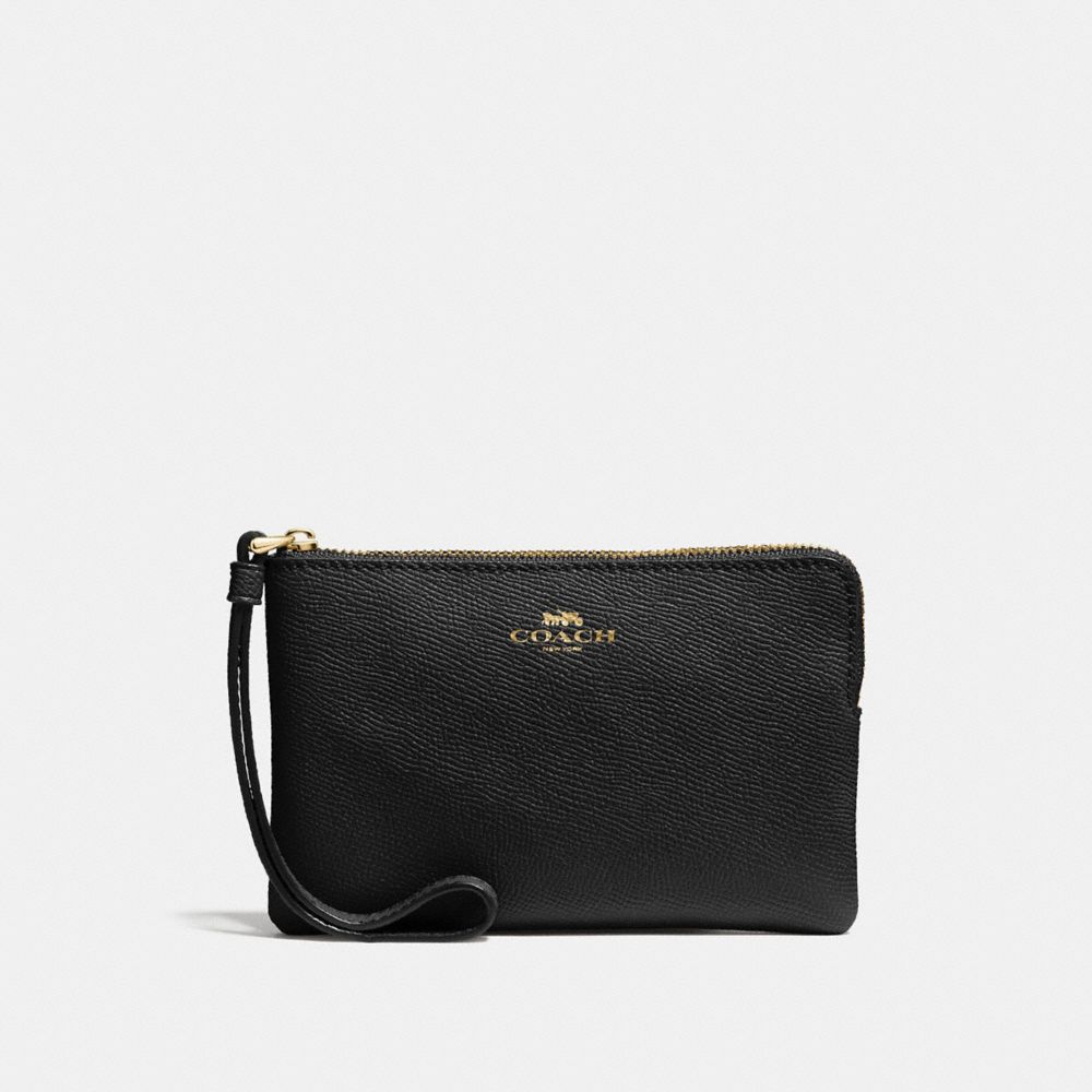 CORNER ZIP WRISTLET IN CROSSGRAIN LEATHER - COACH f58032 -  IMITATION GOLD/BLACK