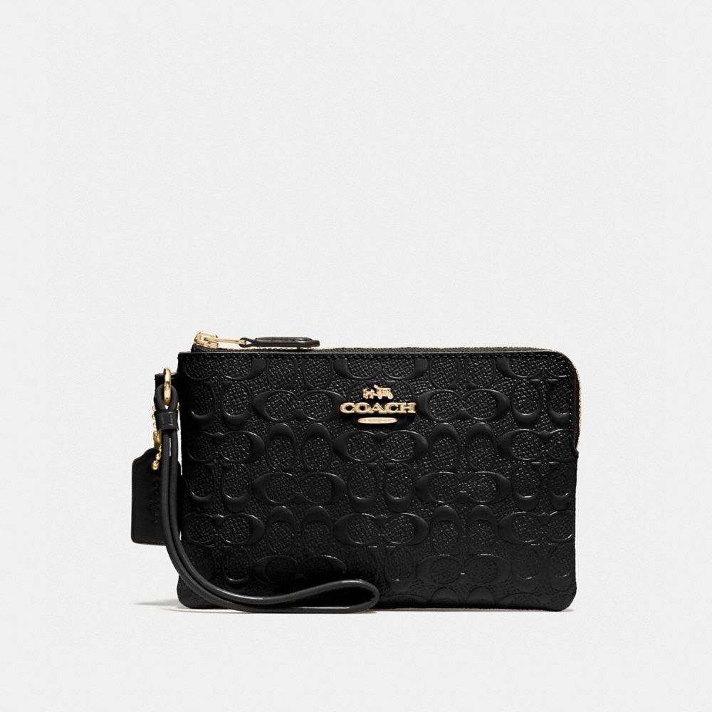 CORNER ZIP WRISTLET IN SIGNATURE DEBOSSED PATENT LEATHER - COACH  f58034 - IMITATION GOLD/BLACK