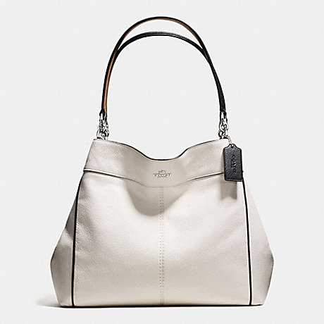 COACH LEXY SHOULDER BAG WITH CONTRAST TRIM IN PEBBLE LEATHER - SILVER/CHALK MULTI - f58044