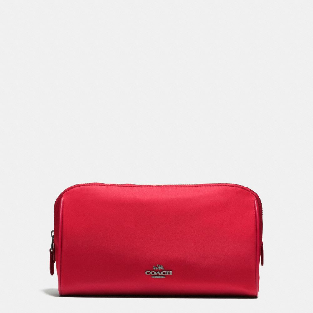 COACH f58064 COSMETIC CASE 22 IN NYLON BLACK ANTIQUE NICKEL/TRUE RED