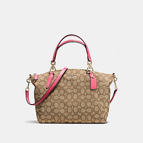 COACH SMALL KELSEY SATCHEL IN OUTLINE SIGNATURE - IMITATION GOLD/KHAKI STRAWBERRY - f58283