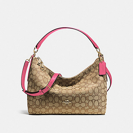 COACH EAST/WEST CELESTE CONVERTIBLE HOBO IN OUTLINE SIGNATURE - IMITATION GOLD/KHAKI STRAWBERRY - f58284
