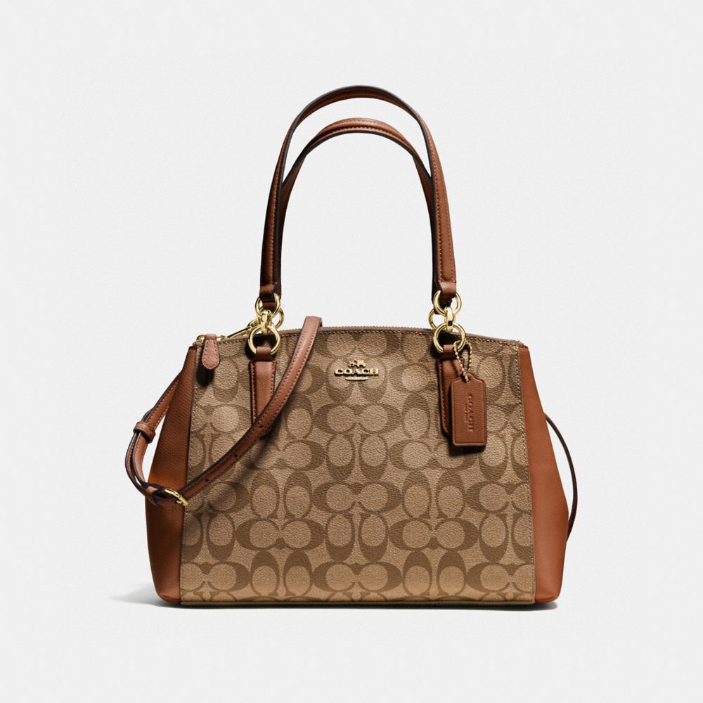 SMALL CHRISTIE CARRYALL IN SIGNATURE - COACH f58291 - IMITATION  GOLD/KHAKI/SADDLE