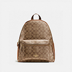 COACH CHARLIE BACKPACK IN SIGNATURE CANVAS - KHAKI/SADDLE 2/light gold - F58314