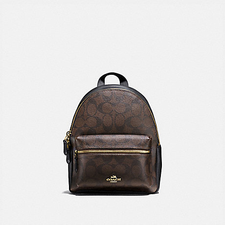 COACH MINI CHARLIE BACKPACK IN SIGNATURE CANVAS - BROWN/BLACK/LIGHT GOLD - F58315