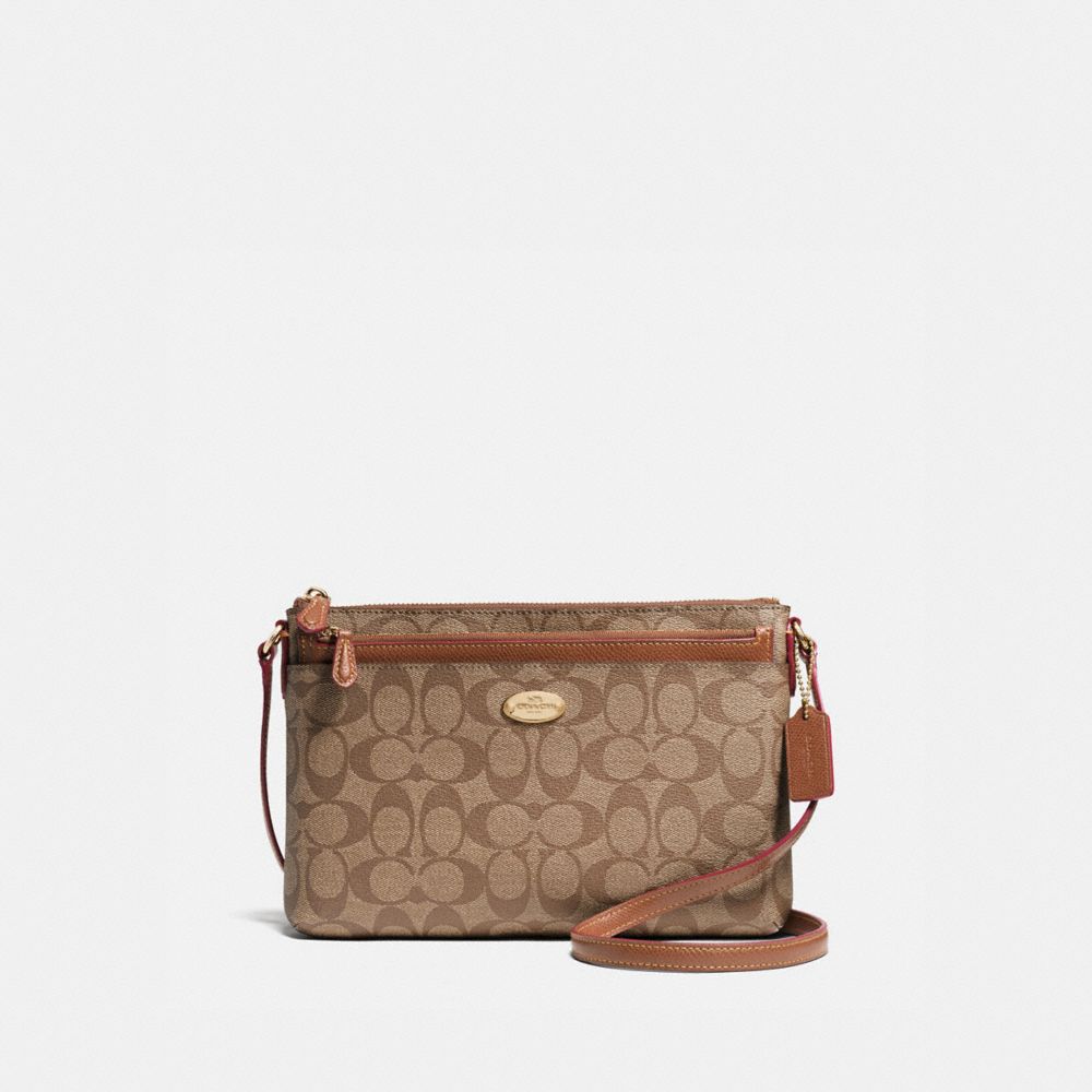 EAST/WEST CROSSBODY WITH POP UP POUCH IN SIGNATURE - COACH f58316 - IMITATION GOLD/KHAKI/SADDLE