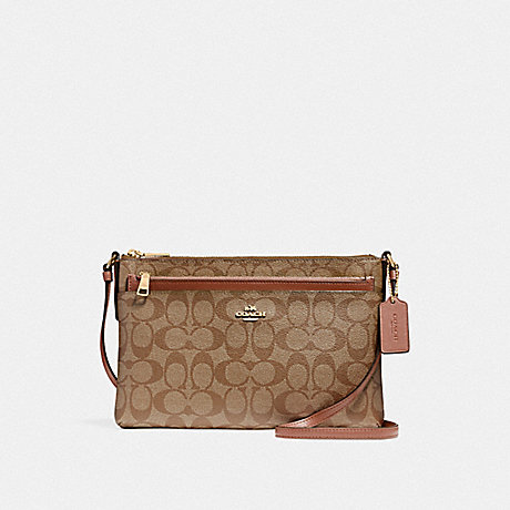 COACH EAST/WEST CROSSBODY WITH POP-UP POUCH IN SIGNATURE COATED CANVAS - LIGHT GOLD/KHAKI - f58316