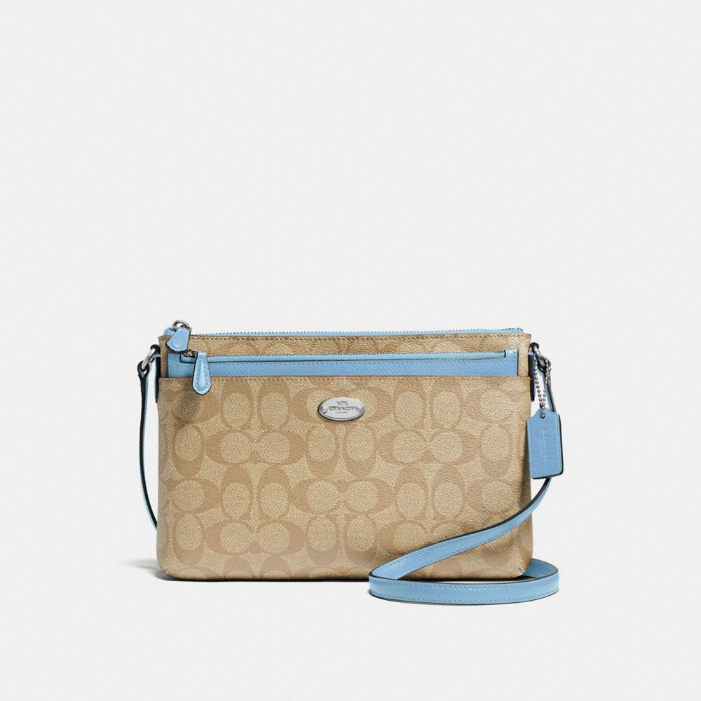 EAST/WEST CROSSBODY WITH POP-UP POUCH IN SIGNATURE - COACH f58316  - SILVER/LIGHT KHAKI/CORNFLOWER