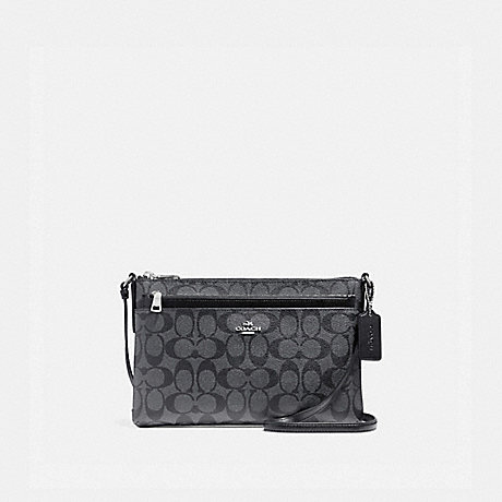 COACH EAST/WEST CROSSBODY WITH POP-UP POUCH IN SIGNATURE COATED CANVAS - SILVER/BLACK SMOKE - f58316