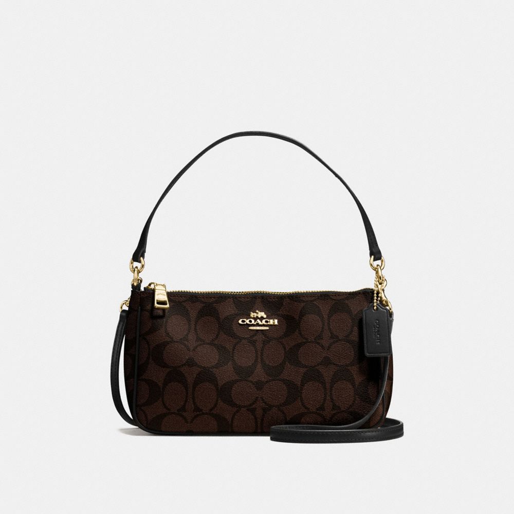 COACH TOP HANDLE POUCH IN SIGNATURE CANVAS - BROWN/BLACK/LIGHT GOLD - F58321