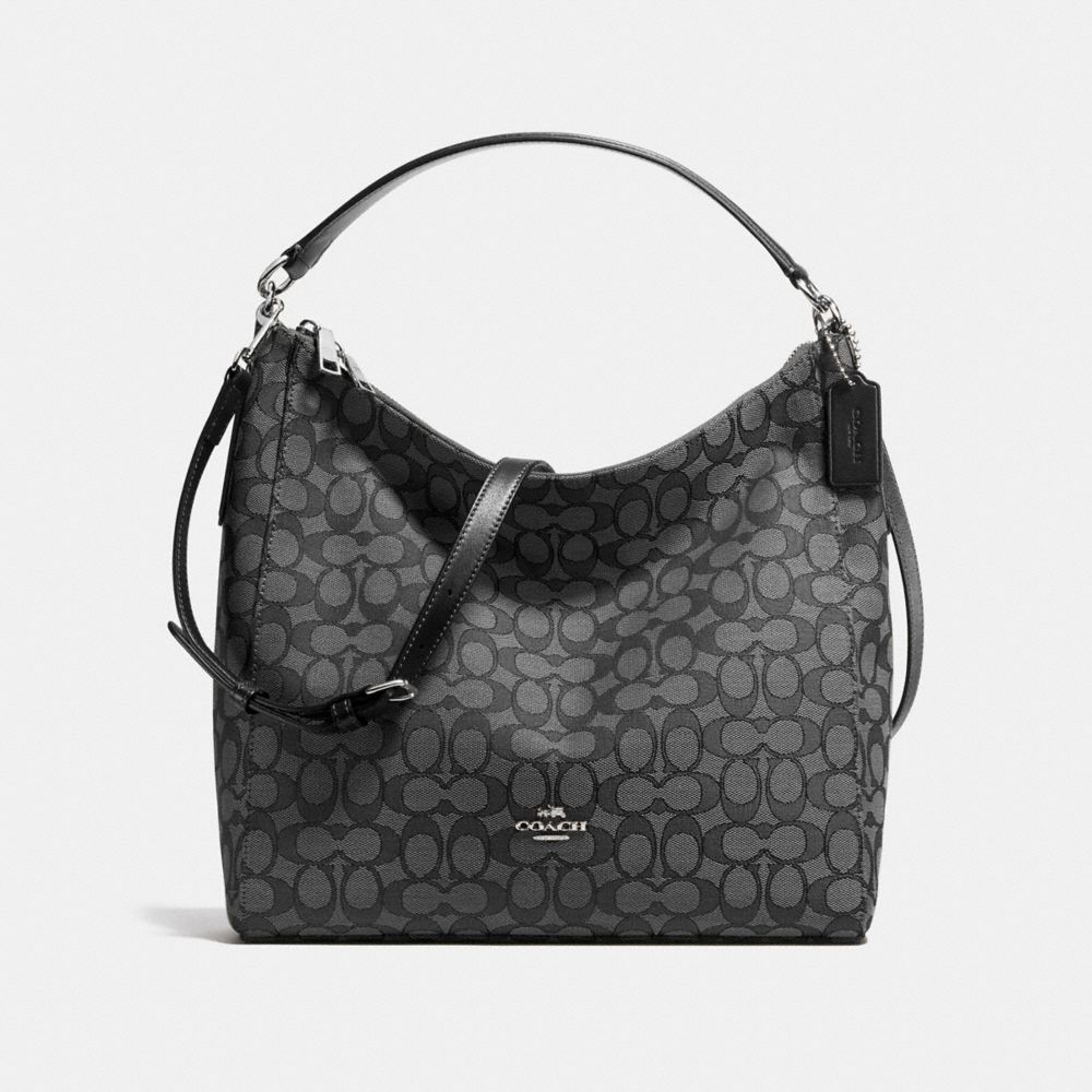 CELESTE CONVERTIBLE HOBO IN OUTLINE SIGNATURE - COACH f58327 - SILVER/BLACK SMOKE/BLACK