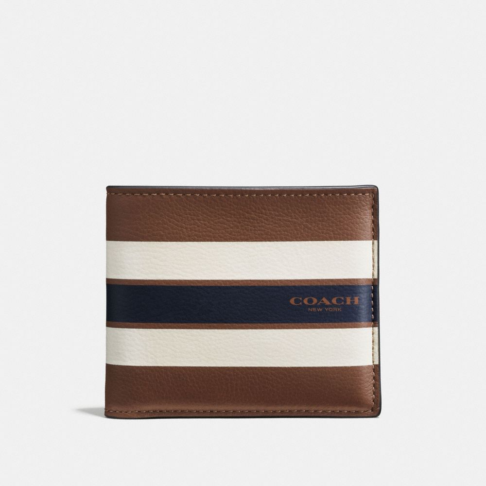 DOUBLE BILLFOLD WALLET IN VARSITY LEATHER - COACH f58349 - DARK SADDLE