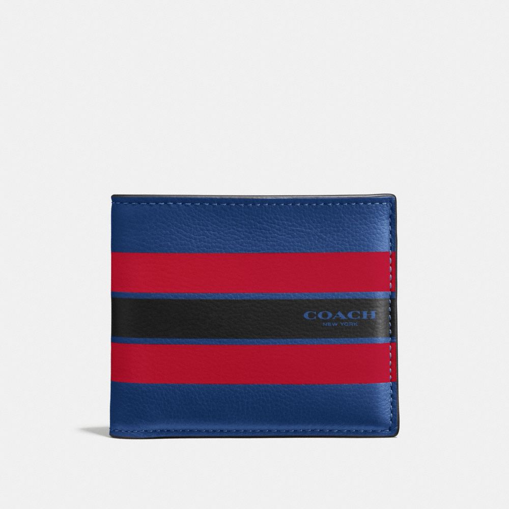 DOUBLE BILLFOLD WALLET IN VARSITY LEATHER - COACH f58349 -  INDIGO/BRIGHT RED