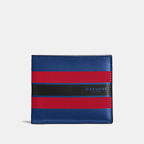 COACH DOUBLE BILLFOLD WALLET IN VARSITY LEATHER - INDIGO/BRIGHT RED - f58349