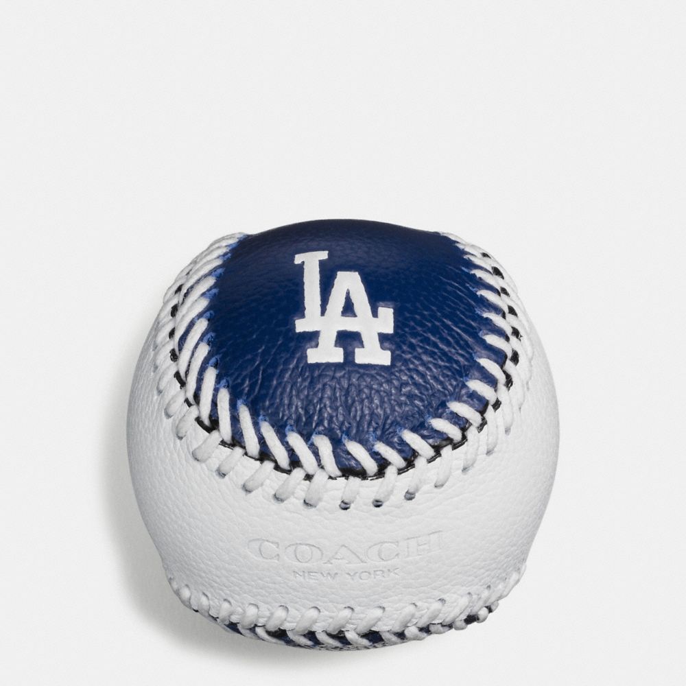 MLB BASEBALL PAPERWEIGHT IN SMOOTH CALF LEATHER - COACH f58377 - LA DODGERS