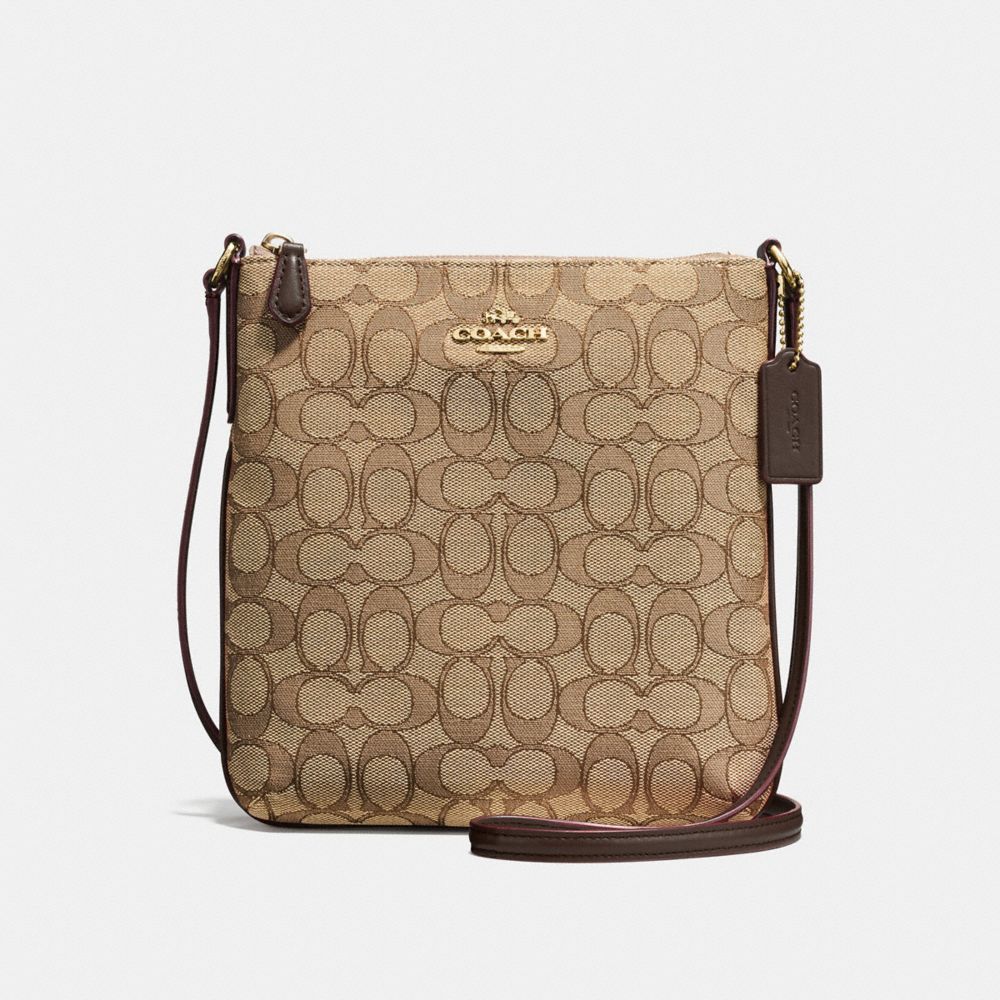 NORTH/SOUTH CROSSBODY IN OUTLINE SIGNATURE JACQUARD - COACH f58421 - IMITATION GOLD/KHAKI/BROWN