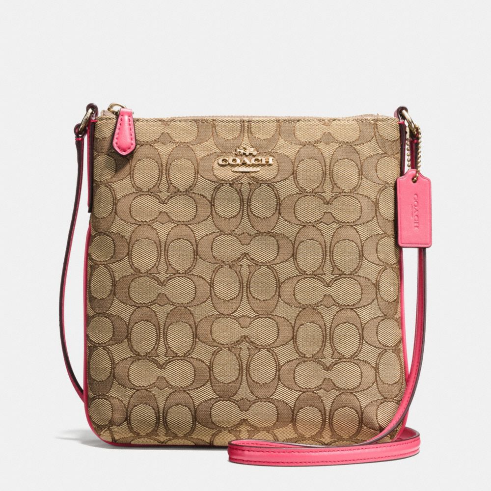 NORTH/SOUTH CROSSBODY IN OUTLINE SIGNATURE - COACH f58421 -  IMITATION GOLD/KHAKI STRAWBERRY