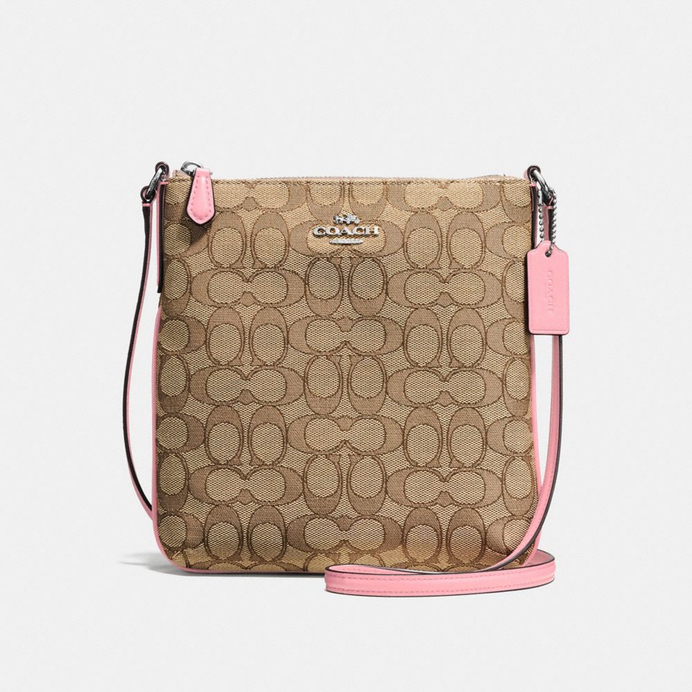 NORTH/SOUTH CROSSBODY IN OUTLINE SIGNATURE JACQUARD - COACH  f58421 - SILVER/KHAKI/BLUSH