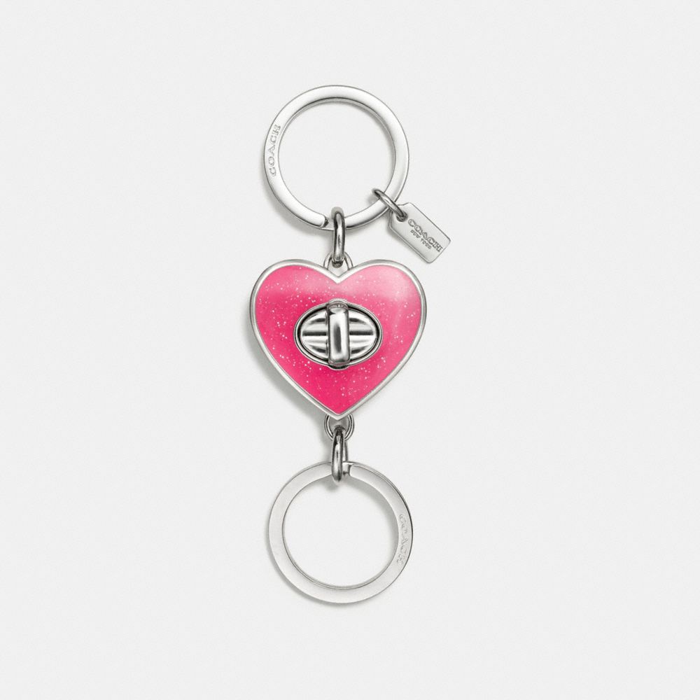 GLITTER ENAMEL TURNLOCK HEART BAG CHARM - COACH f58512 -  SILVER/RED