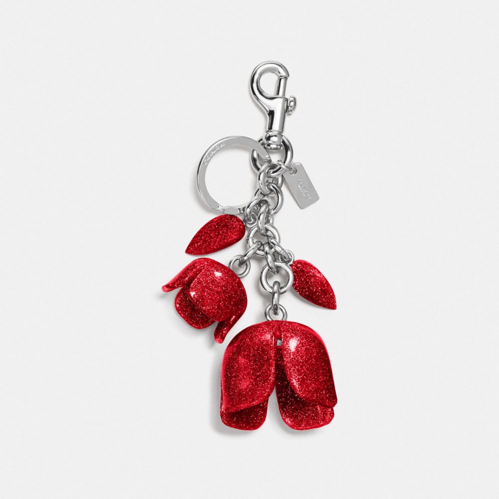 COACH GLITTER RESIN TEA ROSE BAG CHARM - SILVER/BRIGHT RED - F58514