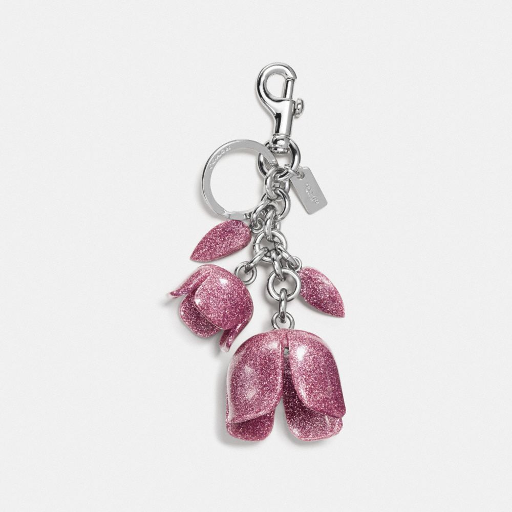 GLITTER RESIN TEA ROSE BAG CHARM - COACH f58514 -  SILVER/STRAWBERRY