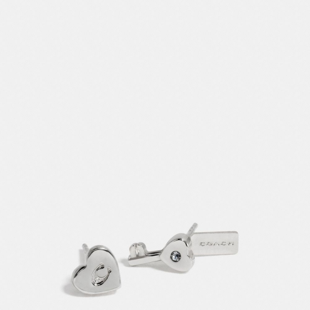 HEART AND KEY STUD EARRINGS - COACH f58530 - SILVER