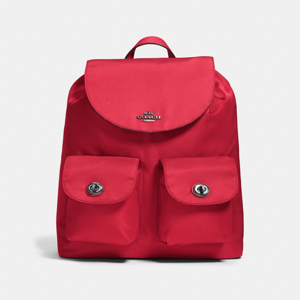 COACH NYLON BACKPACK - ANTIQUE SILVER/TRUE RED - F58814