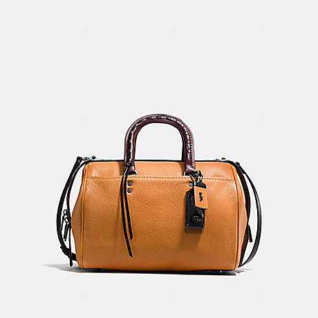 COACH ROGUE SATCHEL IN GLOVETANNED PEBBLE LEATHER WITH COLORBLOCK SNAKE DETAIL - BLACK COPPER/BUTTERSCOTCH - f58841