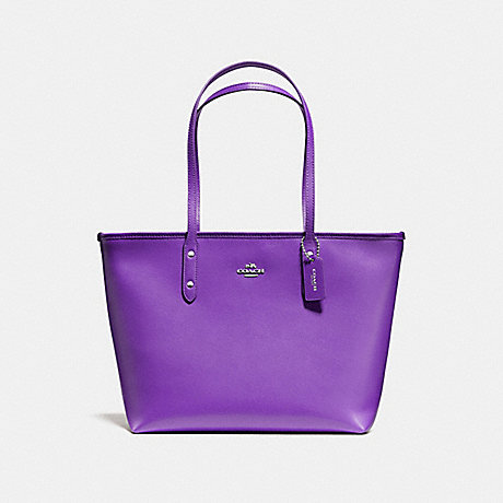 COACH CITY ZIP TOTE IN CROSSGRAIN LEATHER AND COATED CANVAS - SILVER/PURPLE - f58846
