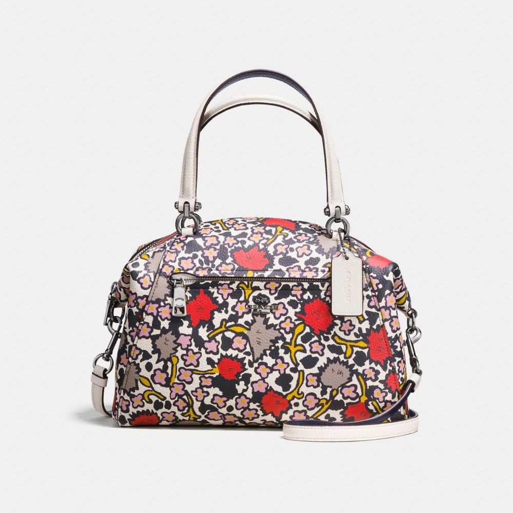 PRAIRIE SATCHEL IN POLISHED PEBBLE LEATHER WITH FLORAL PRINT - COACH f58876 - DARK GUNMETAL/CHALK YANKEE FLORAL