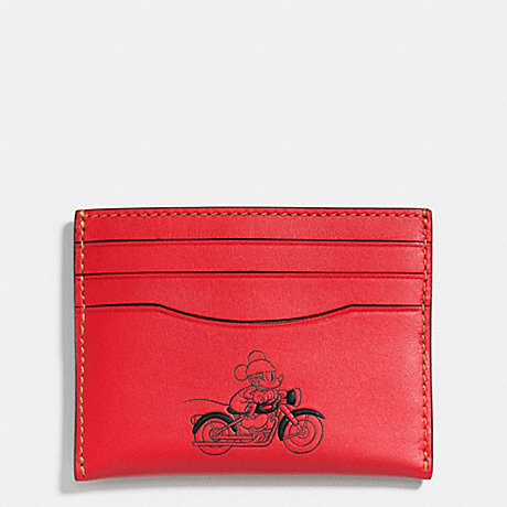 COACH SLIM CARD CASE IN GLOVE CALF LEATHER WITH MICKEY - RED - f58934