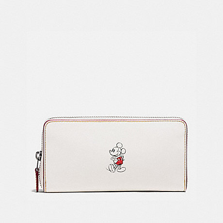 COACH ACCORDION ZIP WALLET IN GLOVE CALF LEATHER WITH MICKEY - BLACK ANTIQUE NICKEL/CHALK - f58939