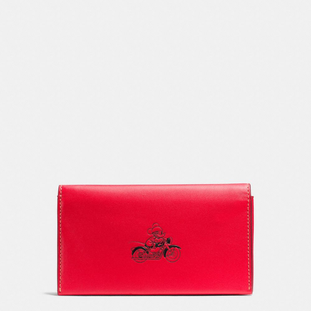 UNIVERSAL PHONE CASE IN GLOVE CALF LEATHER WITH MICKEY - COACH f58942 - RED