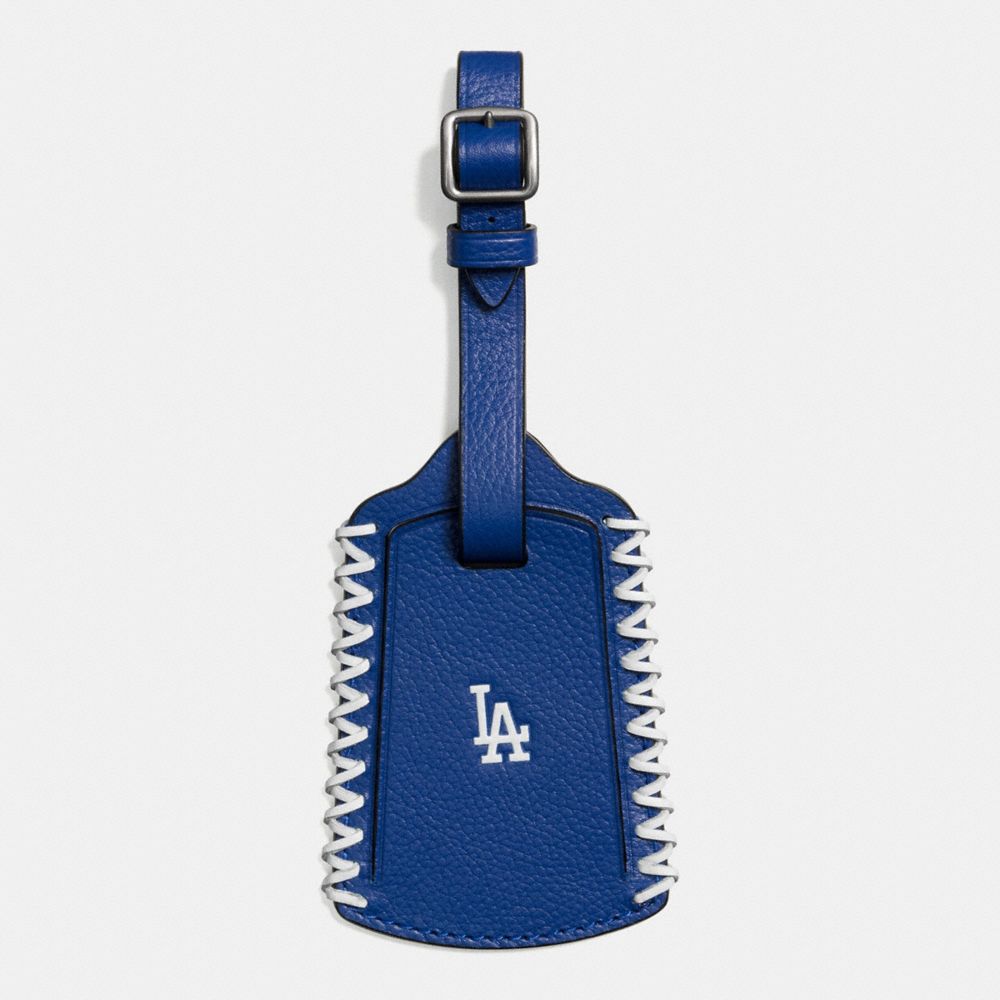 MLB LUGGAGE TAG IN SMOOTH CALF LEATHER - COACH f58943 - LA  DODGERS