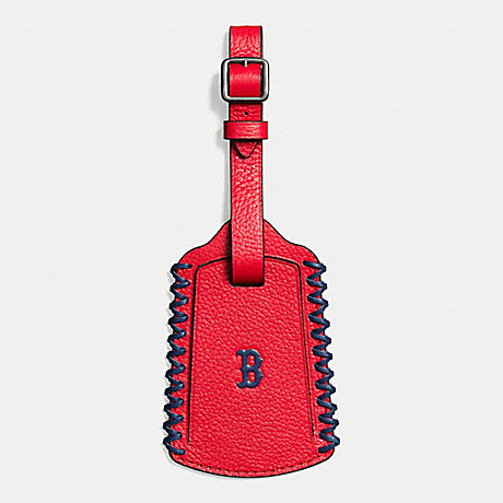COACH MLB LUGGAGE TAG IN SMOOTH CALF LEATHER - BOS RED SOX - f58943