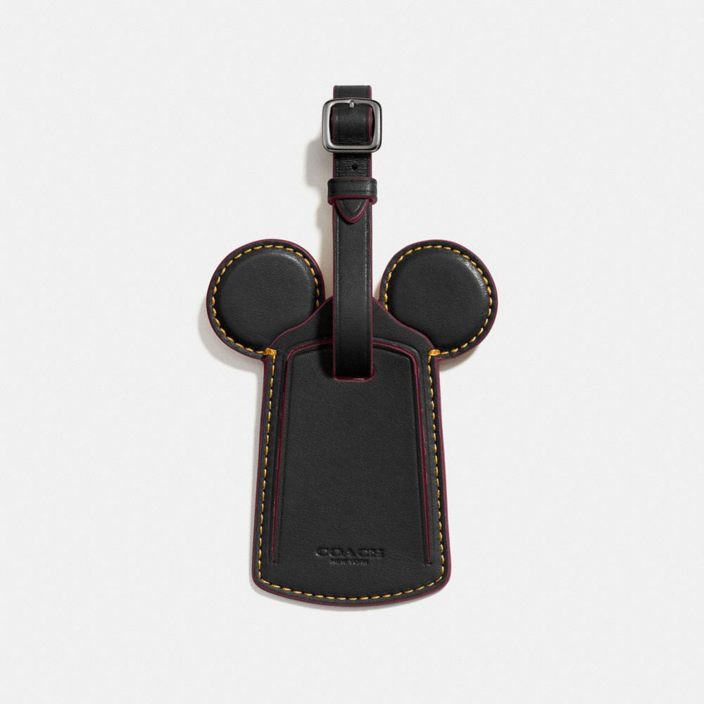 LUGGAGE TAG WITH MICKEY EARS - COACH f58945 - ANTIQUE  NICKEL/BLACK