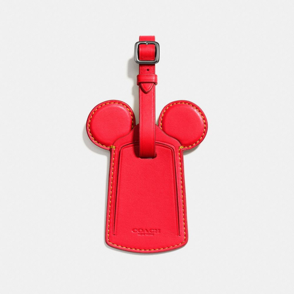 LUGGAGE TAG WITH MICKEY EARS - COACH f58945 - BLACK ANTIQUE  NICKEL/BRIGHT RED