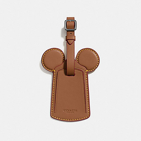 COACH LUGGAGE TAG WITH MICKEY EARS - ANTIQUE NICKEL/SADDLE - f58945