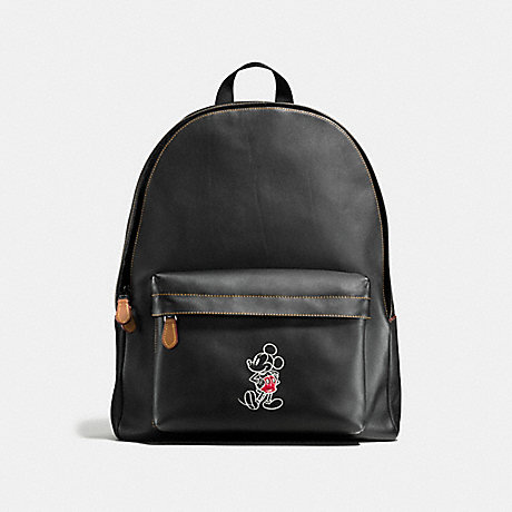COACH CHARLES BACKPACK IN GLOVE CALF LEATHER WITH MICKEY - BLACK/DARK SADDLE - f59018