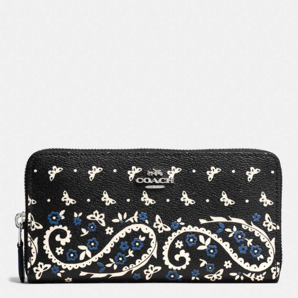 ACCORDION ZIP WALLET IN BUTTERFLY BANDANA PRINT COATED CANVAS - COACH f59063 - SILVER/BLACK LAPIS