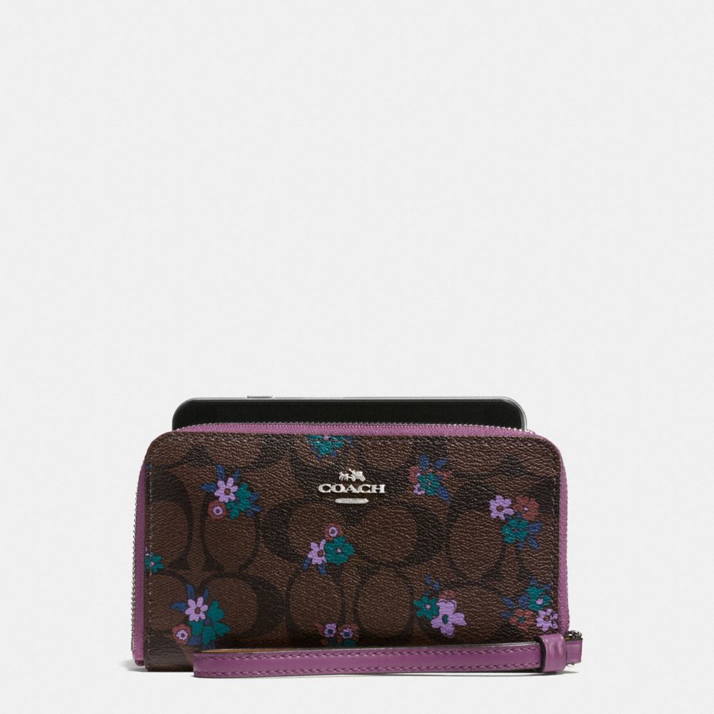 PHONE WALLET IN SIGNATURE C RANCH FLORAL COATED CANVAS - COACH f59064 - SILVER/BROWN MULTI