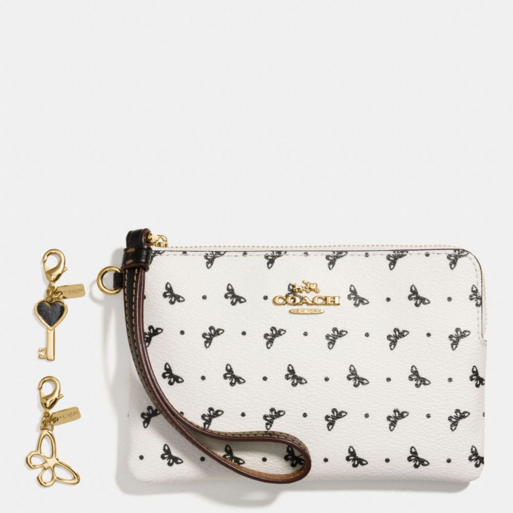 BOXED CORNER ZIP WRISTLET IN BUTTERFLY DOT PRINT COATED CANVAS  WITH CHARMS - COACH f59068 - IMITATION GOLD/CHALK/BLACK