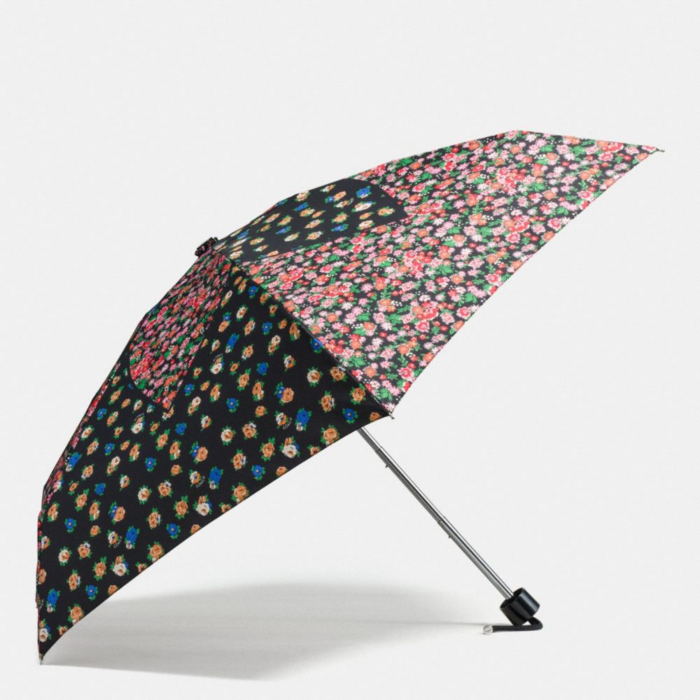 TEA ROSE AND POSEY CLUSTER MINI UMBRELLA - COACH f59247 - SILVER/BLACK STRAWBERRY