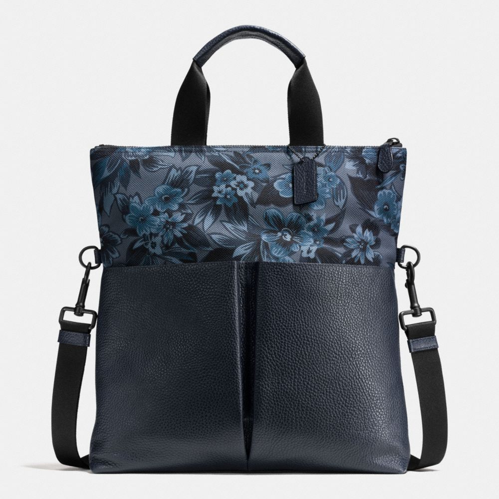 CHARLES FOLDOVER TOTE IN FLORAL HAWAIIAN PRINT CANVAS - COACH f59304 - BLUE HAWAIIAN FLORAL