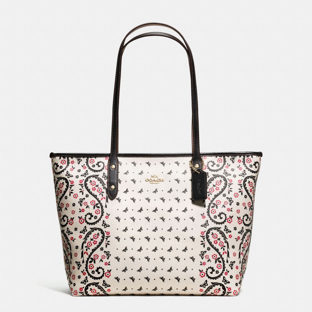 COACH CITY ZIP TOTE IN BUTTERFLY BANDANA PRINT COATED CANVAS - IMITATION GOLD/CHALK/BRIGHT PINK - F59329